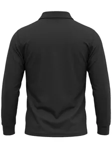 Rückansicht eines schwarzen langärmeligen Polo-Shirts für Herren aus atmungsaktivem Mesh-Gewebe