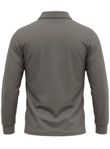 Rückansicht eines dunkelgrauen Langarm-Polo-Shirts aus Mesh-Gewebe für Herren Freizeit