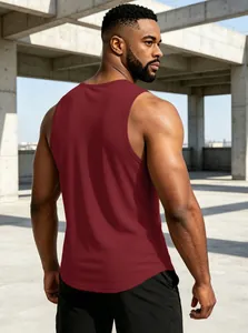 Back view of breathable burgundy gym tank top for men featuring quick-dry athletic fabric