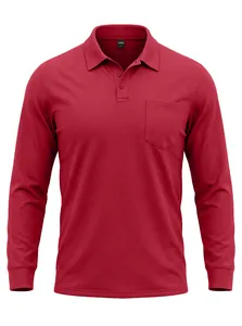 Detailansicht der Vorderseite eines roten Langarm-Poloshirts für Herren mit Tasche