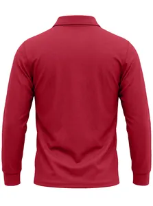 Rückansicht eines dunkelroten Herren-Langarm-Poloshirts aus Mesh-Piqué-Gewebe