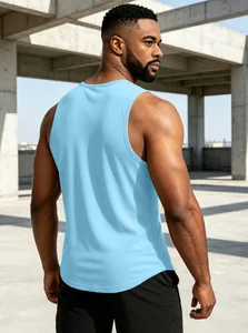 Back view of light blue quick-dry athletic tank top on a male fitness model