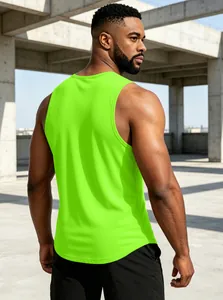 Detail view showing the back of a neon green quick-dry athletic tank top for men
