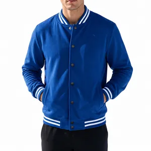Men's American Retro Stand Collar Varsity Baseball Jacket Fleece Casual Warm Sweatshirt Top Coat Long Sleeve Button Up