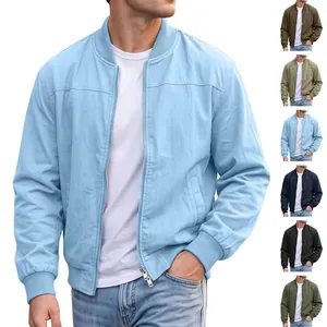 Men's lightweight solid color bomber jacket with zipper and side pockets, multi-color
