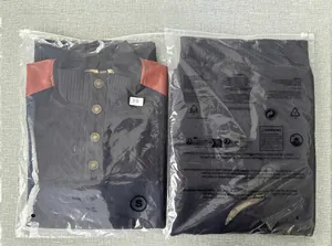 Packaged men's jacquard knit pullover with contrast shoulder patches and stand collar