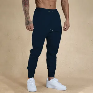 Premium navy blue high-elastic slim fit men's sports joggers with drawstring waist
