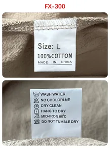 Detail shot of the cotton fabric texture and wash care label with size L info