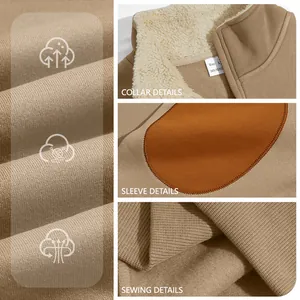 Detail views of men's thermal half-zip sweatshirt showing collar and sewing quality