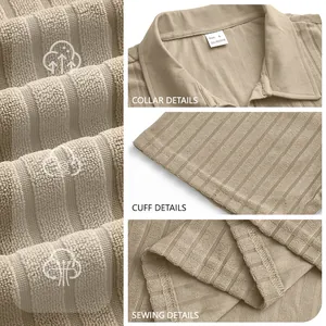 Men's summer khaki ribbed knit Polo shirt featuring detailed collar and cuff stitching