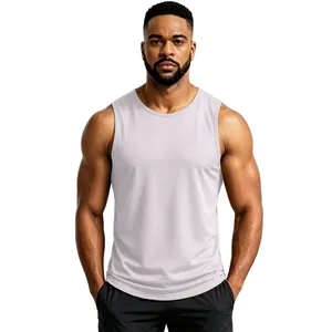 Premium men's breathable quick-dry fitness tank top in light grey for summer gym workouts