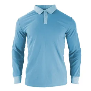 Stilvolles langärmliges Herren-Poloshirt in Hellblau mit moderner Waffelstruktur