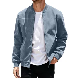 Ανδρική Casual Ζακέτα Faux Suede με Φερμουάρ Baseball Bomber Γιακάς Όρθιος Ριμπ Μανσέτες Μονόχρωμο Μοδάτο Πανωφόρι