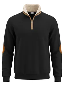 Detailed view of men's vintage half-zip sweatshirt with sherpa-lined stand collar
