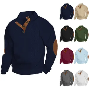 Men's autumn textured knit sweater collection in nine solid colors with button placket
