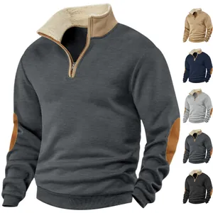 Vintage men's half-zip sweatshirt with contrast elbow patches and warm fleece collar