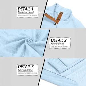 Men's light blue textured jacquard sweatshirt with button neck and sewing details