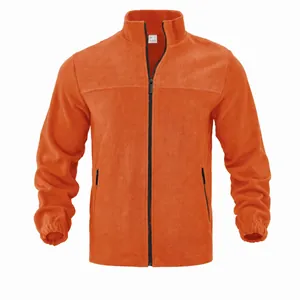 Men's Outdoor Polar Fleece Jacket Stand Collar Full Zip Solid Color Winter Warm Soft Shell Coat For Hiking Sports Casual Top