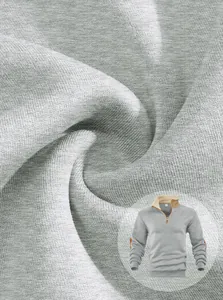 Macro view showing the high-quality gray knitted fabric texture of men's half-zip sweatshirt