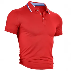 Men Polo Shirt Short Sleeve Breathable Polyester Quick Dry Sporty Casual Fashion Solid Color Striped Collar Top
