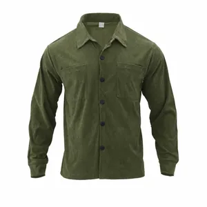 Men Heavyweight Corduroy Long Sleeve Shirt Casual Solid Color Button Down Top With Double Chest Pockets Workwear Style Shacket For Men