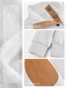 Detailopname van witte jacquardstof en kraagdetails met bruine accenten