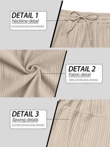 Macro detail of men's beige ribbed casual pants with drawstring waist and pocket stitching