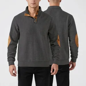 Heren Casual Jacquard Opstaande Kraag Sweatshirt Lange Mouw Kleurblok Elleboogstukken Pullover Losse Pasvorm Urban Mode Top