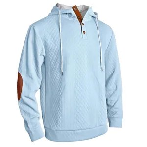 Herren Kapuzenpullover in Hellblau mit Jacquard-Muster und Ellbogen-Patches