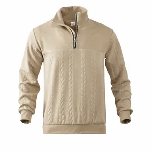 Maglione in Maglia da Uomo Retrò con Mezza Zip Manica Lunga Collo Alto Pullover Jacquard Trecce Casual Largo Poliestere Elastan Top