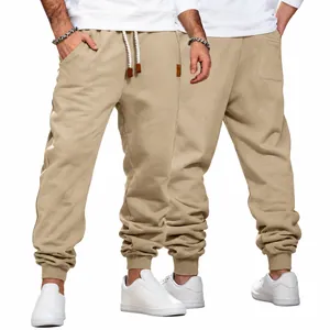 Men Cargo Joggers Drawstring Sweatpants Pocket Trousers Mid Waist Polyester Knitted Bottom For Sport Casual Athletic Soft Long Pants