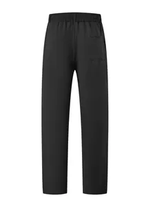Men's black casual sports pants with elastic waist and back pocket detail design