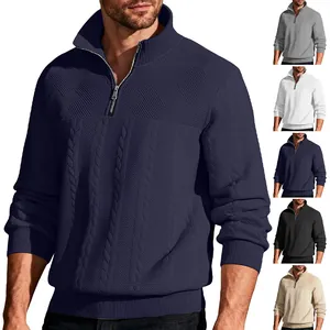 Maglione in maglia da uomo con mezza zip e motivo jacquard vintage in blu navy scuro