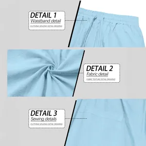 Detailansicht der hellblauen Leinenhose mit Bund und Stoffstruktur für Herren.