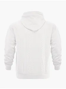 Vista posteriore di una felpa con cappuccio bianca da uomo con motivo jacquard a rombi.
