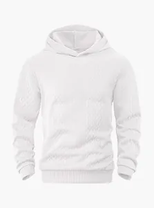 Detail view of the premium white jacquard knit texture on this men's relaxed fit hooded sweatshirt
