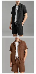Men's two-piece beach set featuring textured short-sleeve shirt and matching shorts