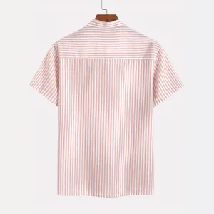 Men's vintage pink and white striped short sleeve shirt in a loose fit