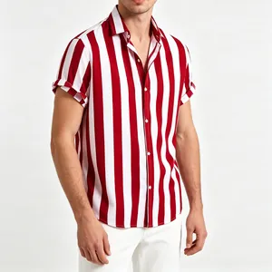 Herren Casual Vertikal Streifen Kurzarm Hemd Polyester Komfortabel Stretch Knopfleiste Revers Top Mode Büro Alltag Kleidung