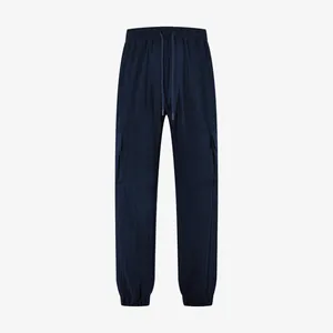 Men's stylish navy blue cargo joggers featuring a drawstring waist and side pocket details