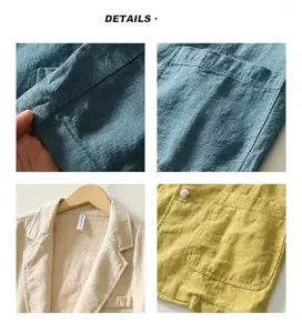 Textura detallada de blazer de lino informal para hombre con detalles de tela