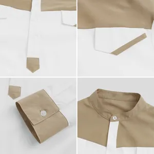 Detailed view of men's color block robe showing collar, cuffs and pockets craftsmanship