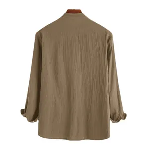 Casual loose men's long-sleeve shirt in breathable cotton linen fabric