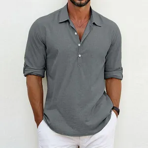 Camisa Pulóver Casual para Hombre Color Sólido Solapa Media Tapeta Manga Larga Top Poliéster Ligero Verano Primavera Ropa