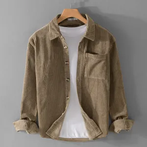 Men Retro Corduroy Long Sleeve Shirt Jacket Casual Loose Fit Turn-down Collar Button Down Top Solid Color Apparel For Men