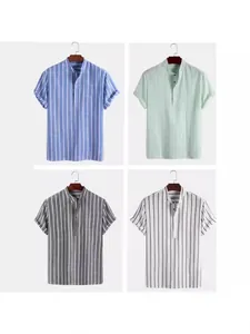 Stijlvolle korte mouw verticaal gestreepte pullover shirts voor heren in vier kleuren