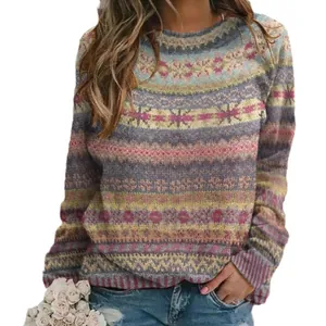 Jersey de punto informal para mujer con hermosos y coloridos patrones geométricos 3D.