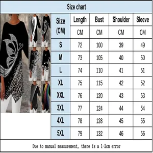 Guide des tailles détaillé pour chemise à manches longues imprimée géométrique pour femmes en CM
