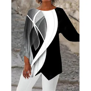 Blouse élégante à imprimé géométrique pour femmes avec un ourlet asymétrique stylé