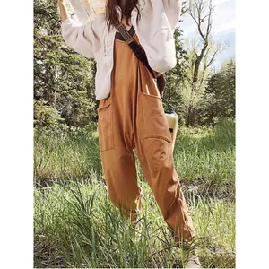 Boho style women's baggy overalls jumpsuit with pockets for outdoor casual wear